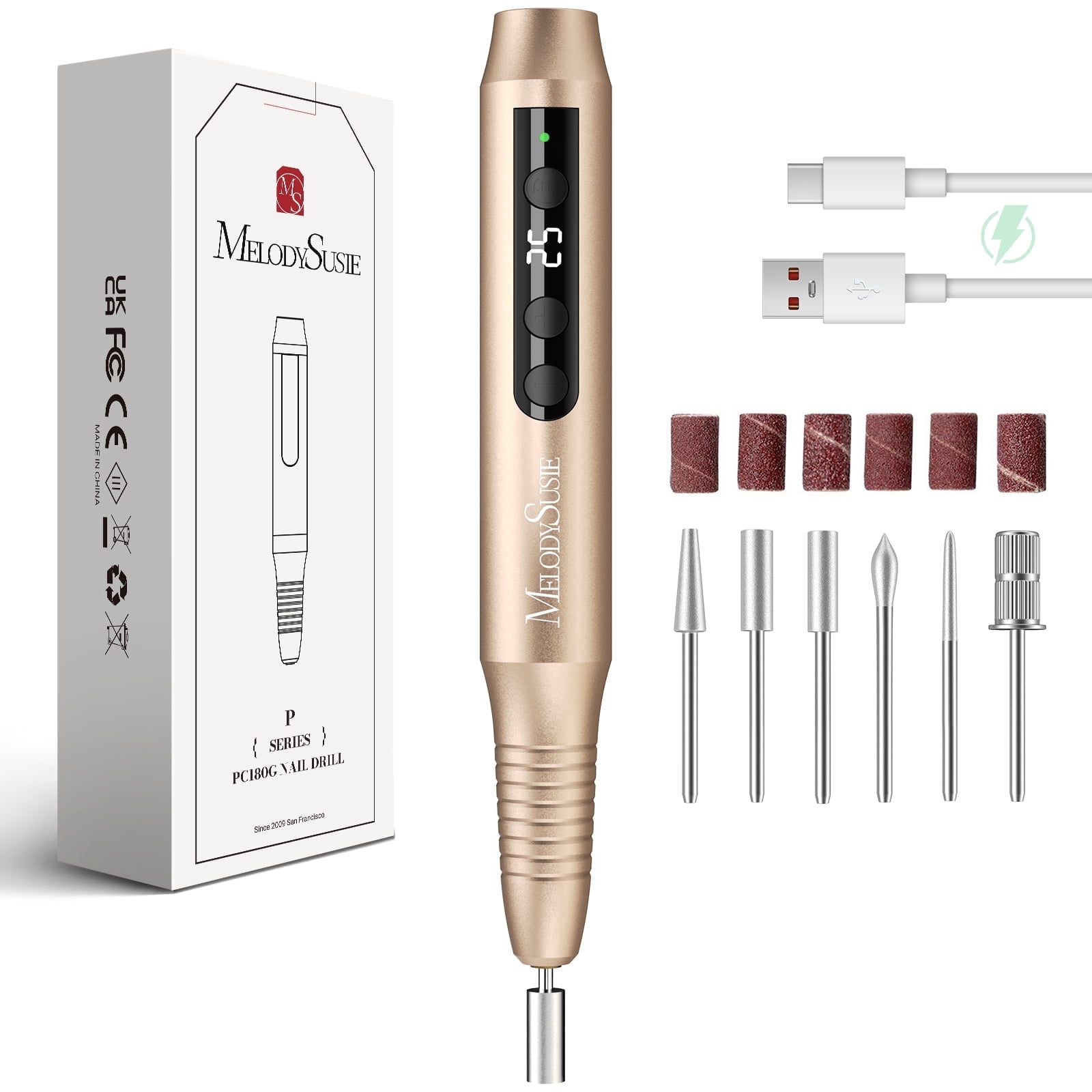 MelodySusie Cordless Portable Nail Drill, 25,000 RPM PC180G ...