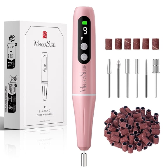 MelodySusie PC90G Portable Rechargeable Nail Drill, 20000 RPM Nail File Kit for for Acrylic & Gel Nails, Home & Salon - Pink