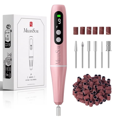 MelodySusie PC90G Portable Rechargeable Nail Drill, 20000 RPM Nail File Kit for for Acrylic & Gel Nails, Home & Salon - Pink