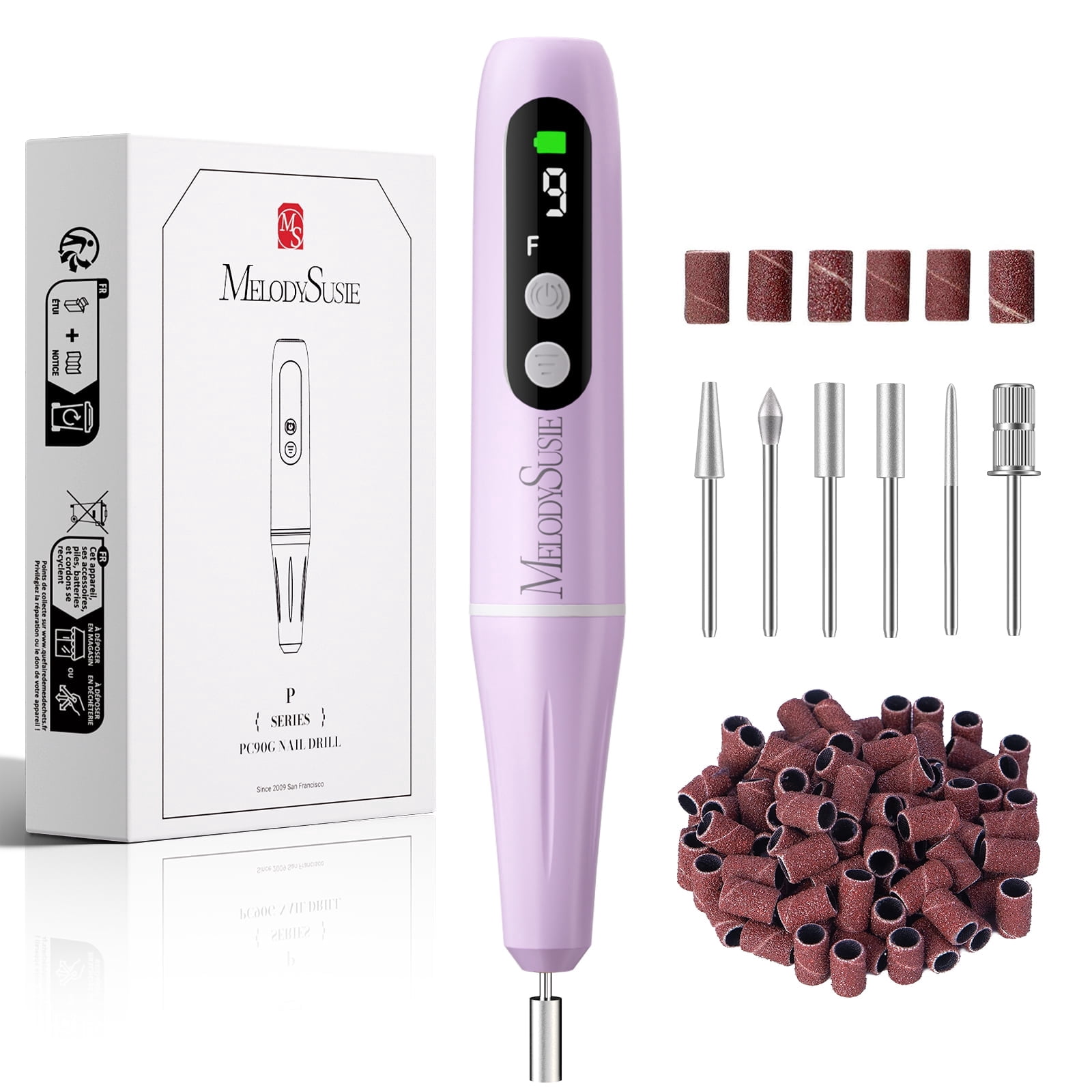 MelodySusie PC90G Portable Rechargeable Nail Drill, 20000 RPM Nail File Kit for for Acrylic & Gel Nails, Home & Salon - Purple