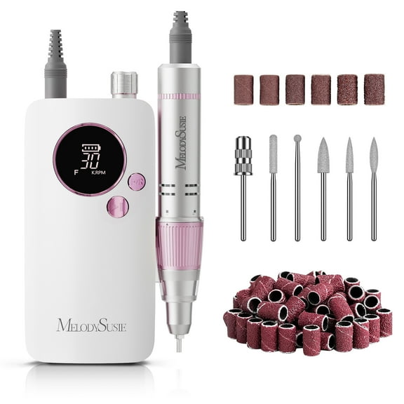 MelodySusie SC320F Portable Nail Drill, 30,000 RPM Rechargeable Efile for Acrylic Gel Polishing, 6pcs Drill bits&50pcs Sanding  Bands, Rose