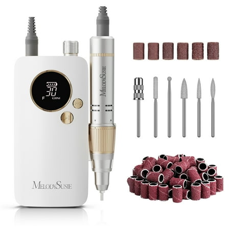 MelodySusie SC320F Portable Nail Drill, 30,000 RPM Rechargeable Efile for Acrylic Gel Polishing, 6pcs Drill bits&50pcs Sanding Bands, White