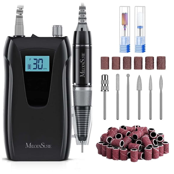 MelodySusie Entry-Level Clip-On Cordless Nail Drill,SC320D 30000RPM Nail E-File with LCD Display for Manicure Shaping & Gel Removal,Black