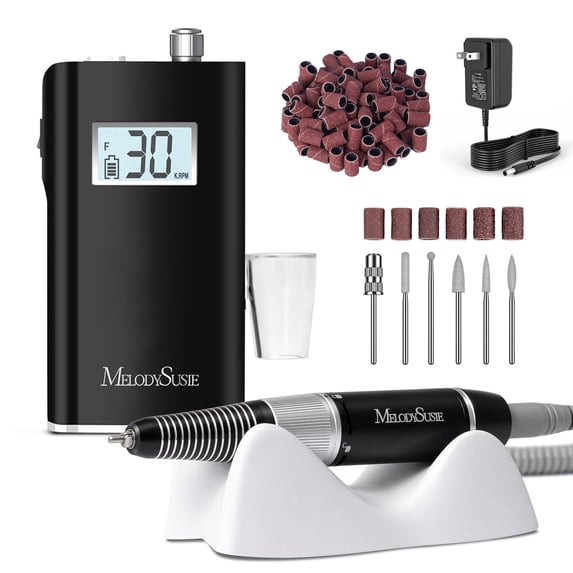 MelodySusie Professional Electric Nail Drill, 30000 RPM Portable Rechargeable Nail File for Acrylic Gel Polishing Manicure with Bits, SC320H-Black