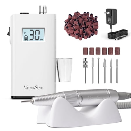 MelodySusie Professional Electric Nail Drill, 30000 RPM Portable Nail File with Bits for Acrylic Gel Polishing Manicure, SC320H-White