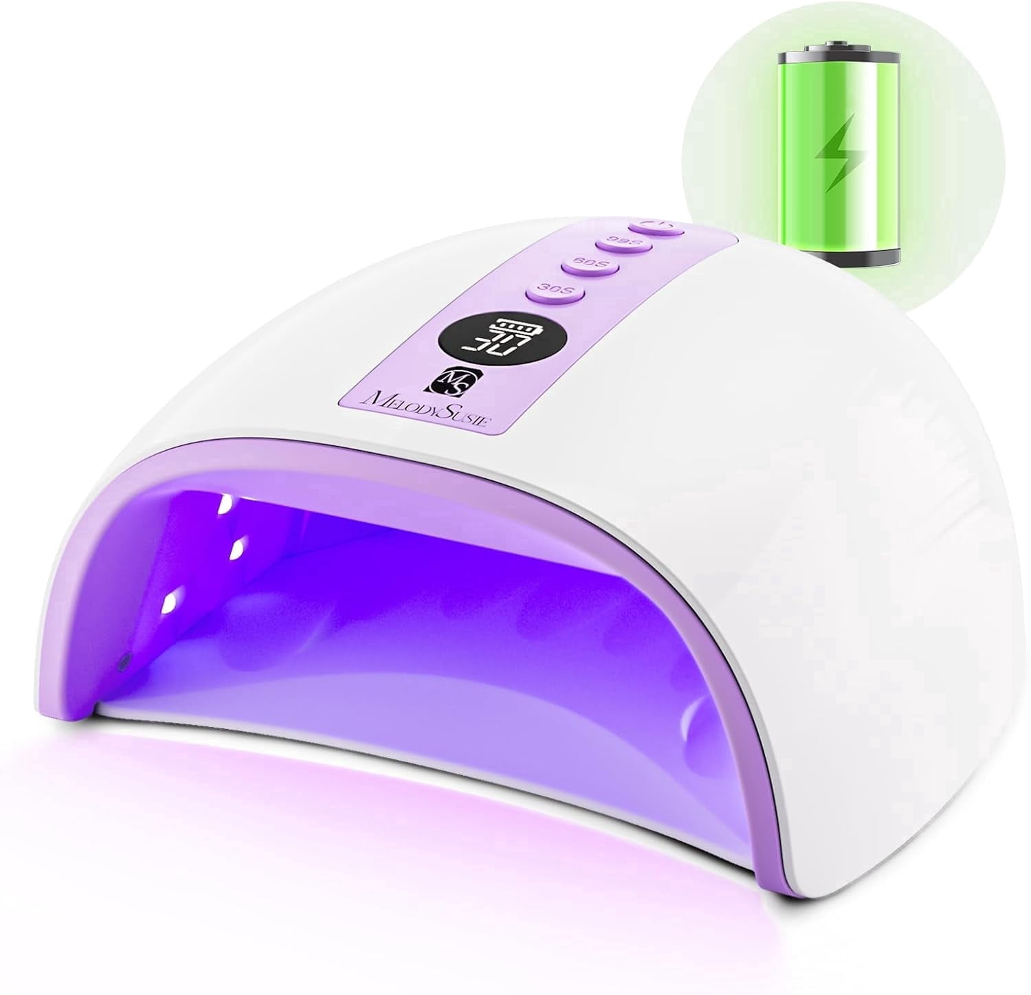MelodySusie Rechargeable UV LED Nail Lamp,PLUS30GW Cordless UV Nail Light with 3 Timers & Smart Sensor Cures All Gels, Purple