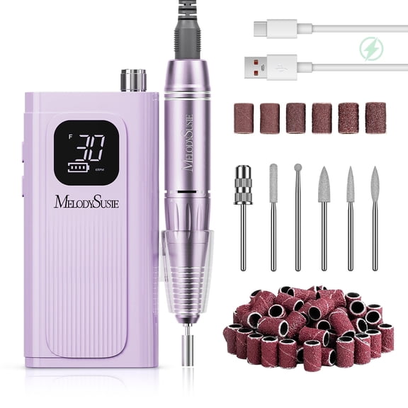 MelodySusie SC300F Electric Nail Drill Machine,30000 RPM Cordless Rechargeable Nail File Kit for Acrylic Gel Nail Care Manicure Polishing Set,Purple