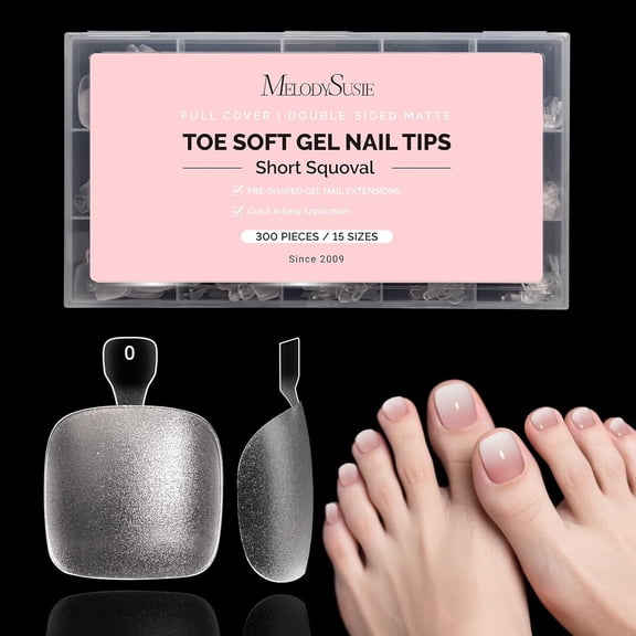 MelodySusie Squoval Toe Nail Tips - 300Pcs 15 Sizes Clear Acrylic, Full Matte Full Cover Press on Nails for DIY Extension & Salon Use,Pre-Shaped for Long-Lasting Manicure