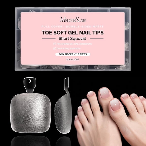 MelodySusie Squoval Toe Nail Tips - 300Pcs 15 Sizes Clear Acrylic, Full Matte Full Cover Press on Nails for DIY Extension & Salon Use,Pre-Shaped for Long-Lasting Manicure