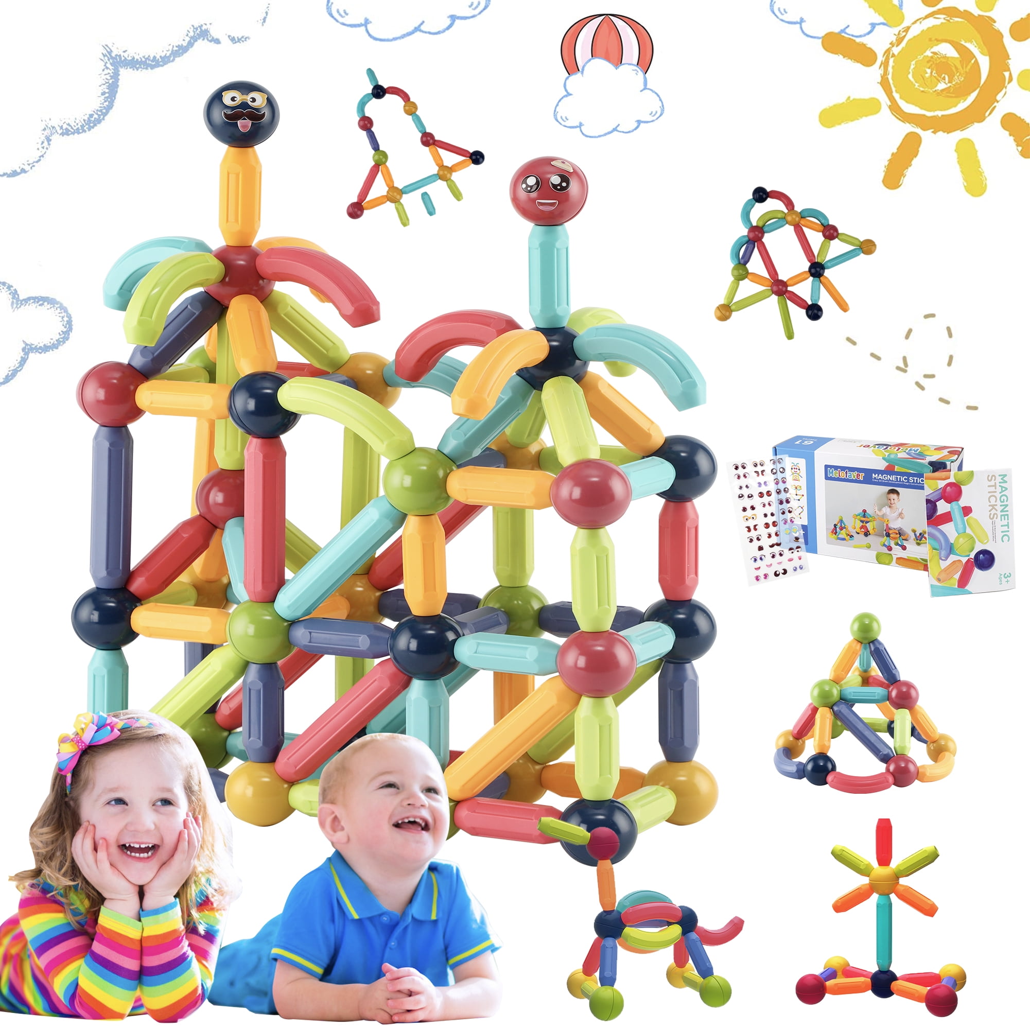 Melofaver Toddler Montessori Magnetic Building Blocks Tiles Sticks Toys for  Boys Girls Ages 3 4 5 6 7 8, Kids STEM Educational Toys with Stickers