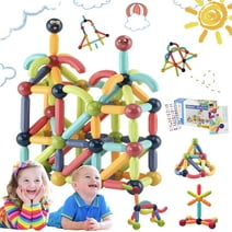 Melofaver Toddler Montessori Magnetic Building Blocks Tiles Sticks Toys for Boys Girls Ages 3 4 5 6 7 8, Kids STEM Educational Toys with Stickers, Magnet Sensory Toys Christmas Gifts for Ages 3+