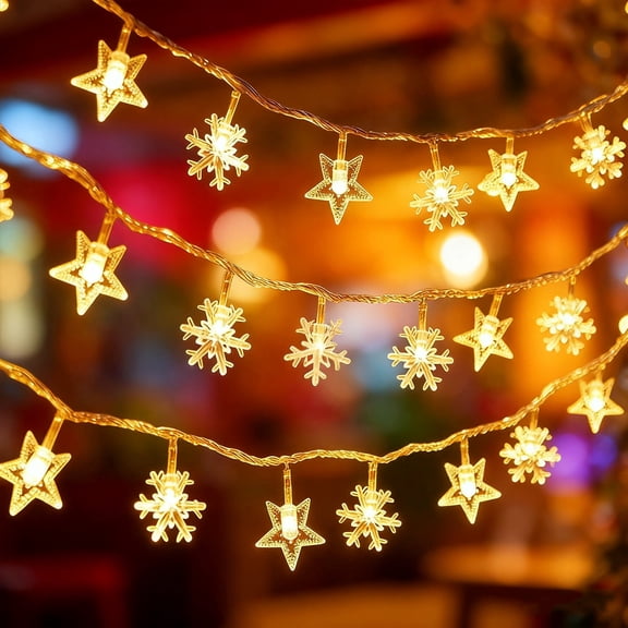 Melofo Warm White Snowflake Stars 10m 100 LED USB Fairy Lights 8 Modes Timer Remote