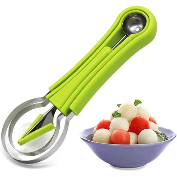 Melon Ball Spoon Set 4-in-1 Stainless Steel Fruit Carving Tool Set, Watermelon Spoon Fruit Tool Set Fruit Carving Tool (Green)