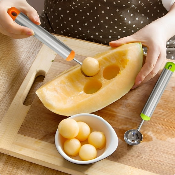 Melon Baller Ice Scoop - Stainless Steel Fruit Scooper With Orange Accent, Versatile Tool For Digging, Serving - Ideal For Fruit, Desserts, Kitchen Use