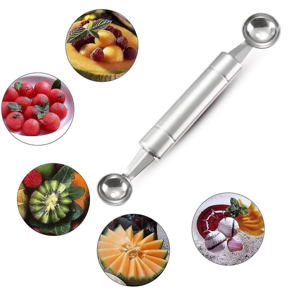 Melon Baller Scoop, Clearance, Stainless Steel Double-Headed Fruit Baller Spoon and Fruit Carving Cuter, DIY Watermelon Cantaloupe Ice Cream Tool for Party Decoration(A)
