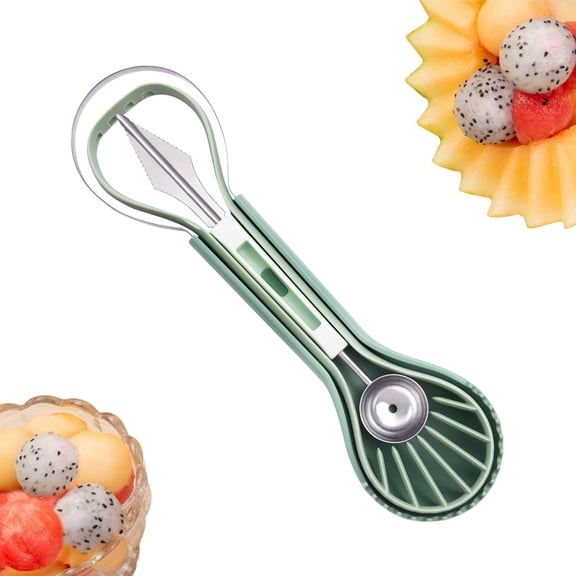 Melon Baller Scoop Set - 6 in 1,Stainless Steel Fruit Cutter,Seed Remover Cutter,watermelon Scooper Fruit Scooper and Baller, Fruit Carving Tools Dig Pulp Separator Fruit Slicer(Green)