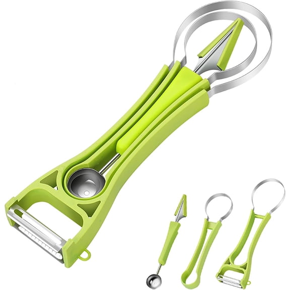 Melon Baller Scoop Set - Professional 5 In 1 Stainless Steel Watermelon Cutter slicer tool, Fruit Scooper Seed Remover, Watermelon Popsicle Cutter, Melon Carving Tool Fruit Peeler & Separator