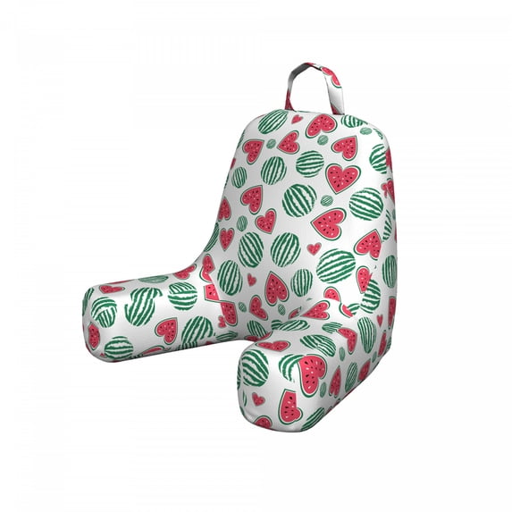 Melon Reading Pillow Cover, Summer Love Themed Pattern with Round and Heart Shaped Watermelons, Unstuffed Printed Bed Rest Case from Soft Fabric, Small, Dark Coral Forest Green, by Ambesonne