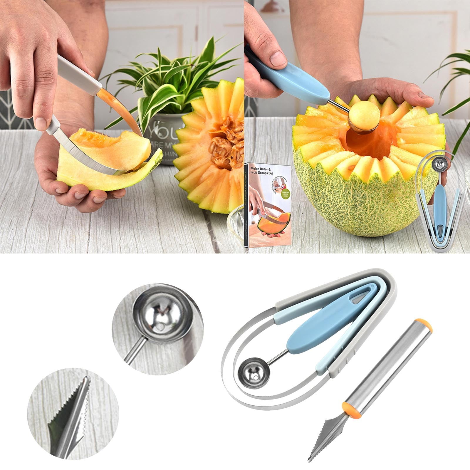 Melon Spoon Set 4 In 1 Stainless Steel Melon Spoon Melon Cutter Fruit