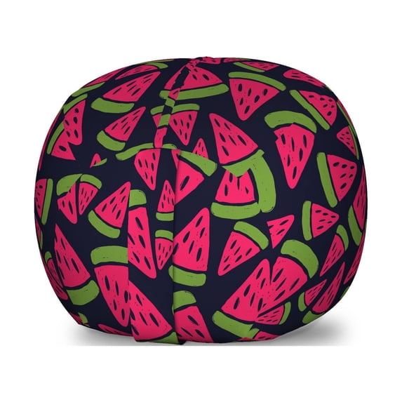 Melon Storage Toy Bag Chair, Creative Fruit Pattern with Slices of Watermelon, Stuffed Animal Organizer Washable Bag, Small Size, Blue Dark Coral, by Ambesonne