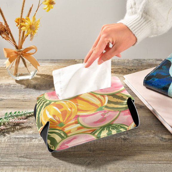 Melons Watercolor Leather Tissue Box Cover Rectangle Tissue Holder Foldable