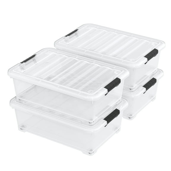 Melontray 20 Quart Plastic Under Bed Storage Bins with Lid, 4-Pack Clear Underbed Storage Containers with Wheels