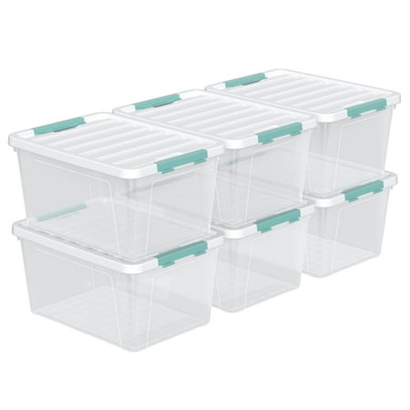 Melontray 35 Quart Latch Storage Box, 6-Pack Clear Plastic Storage Bins with Latching Lids
