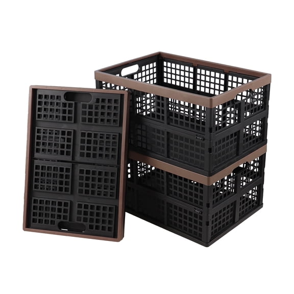 Melontray 42 L Large Folding Utility Crates Plastic, 3 Packs Stackable Storage Bins, Collapsible Milk Crate