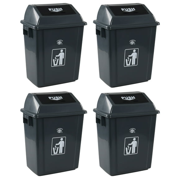 Melontray 6 Gallon Plastic Swing Top Garbage Can, 4 Pack Kitchen Trash Bins with Swing Lid, Gray
