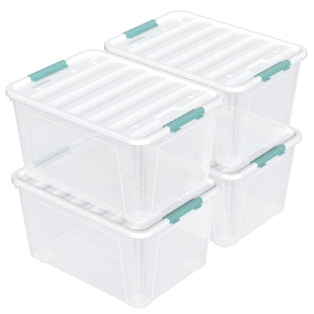 Melontray 85 Quart Large Plastic Storage Bins, 4-Pack Clear Plastic Storage Box with Wheels