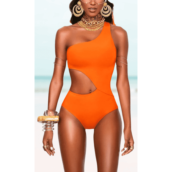 Meloria Swim and Fashion Women's One Shoulder Padded Cheeky Solid Print One-Piece Swimsuit, Size S