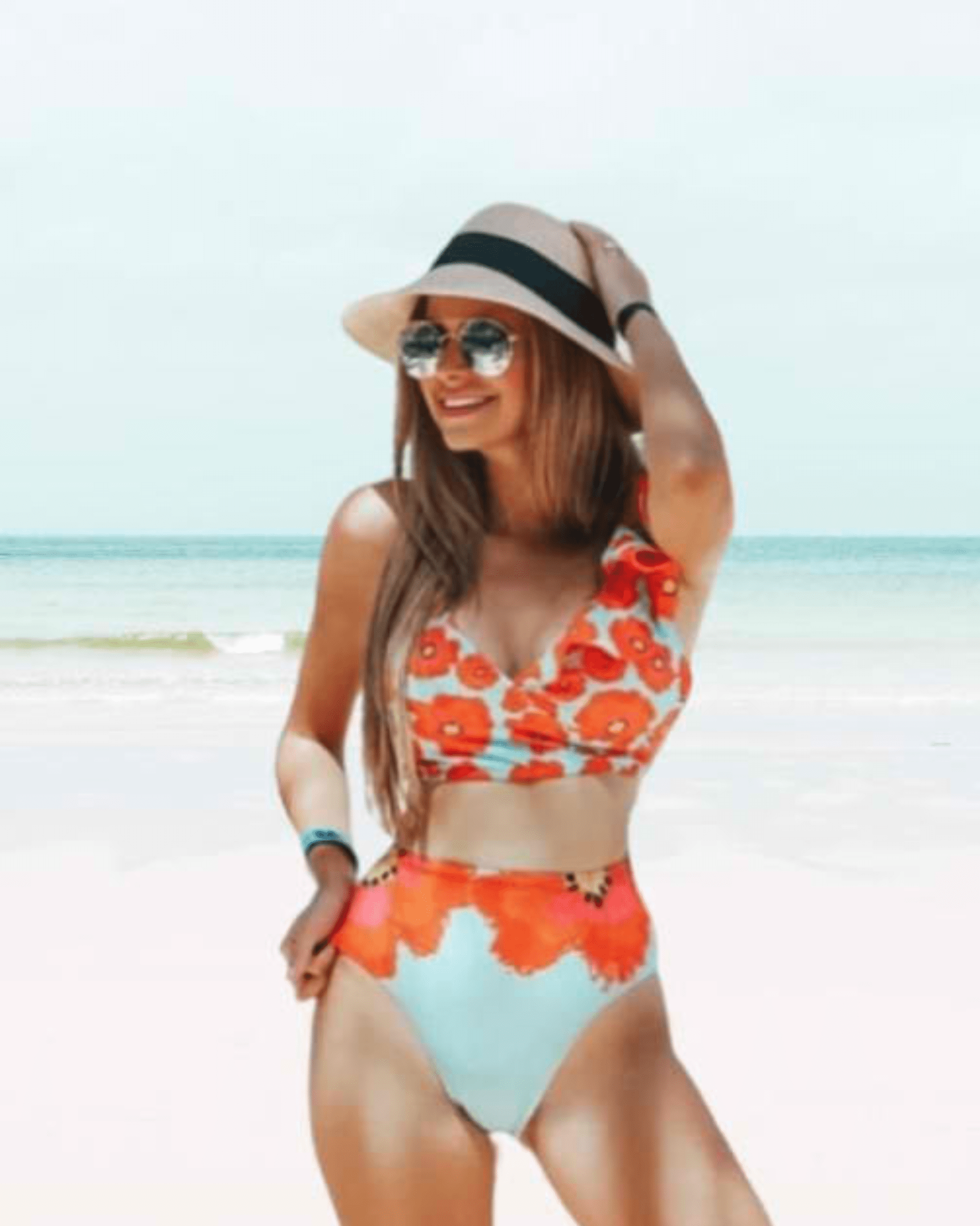 MeloriaSwim Ruffled One Shoulder Push Up Style Orange Swimsuit Floral Bikini for woman