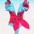 thumbnail image 1 of Meloriaswim Beautiful Ruffle Shoulder Floral Print Swimsuit, Female, Pink, 1 of 4
