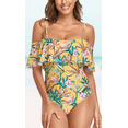 thumbnail image 1 of Meloria Swim and Fashion Floral Leaf Printed Padded Adjustable Straps Ruffle Off-Shoulder Sexy Fresh One-Piece Swimwear, 1 of 5