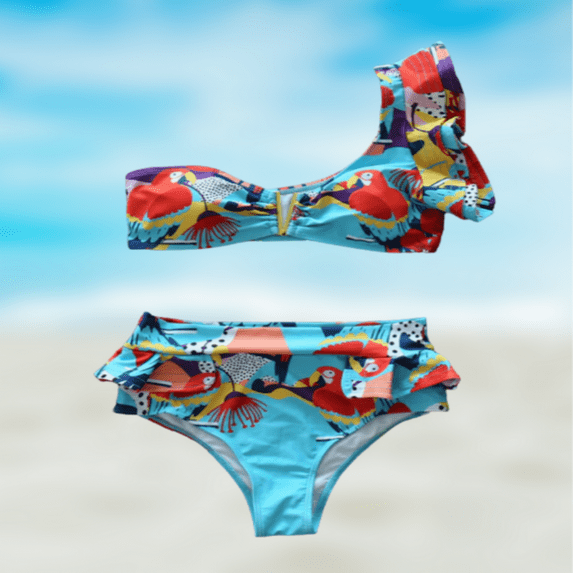 Meloria Swim and Fashion Hot & Sexy One-Shoulder High Waist Ruffled Bikini, Female, Blue