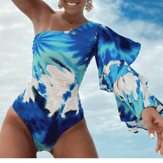 Meloria Swim and Fashion One-Shoulder Tie-Dye Layered Sleeve Swimsuit