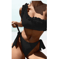 thumbnail image 1 of Meloria Swim and Fashion Pure Black Color Padded One Shoulder Ruffle Tied Sexy Two-Piece Swimwear, 1 of 5