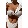 thumbnail image 1 of Meloria Swim and Fashion Pure White Color Textured Padded One Shoulder Ruffle Sexy Bikini Sets, 1 of 5