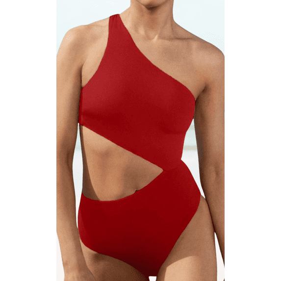 Meloriaswim Red color padded one shoulder hollow sexy one-piece swimsuit One-Piece