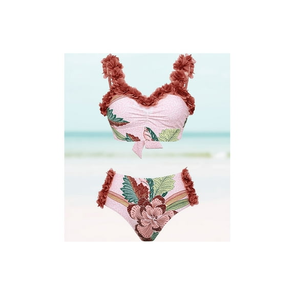 Meloria Swim and Fashion Retro Floral Decor Batch Printing Padded Underwire High Waist Tankini Set