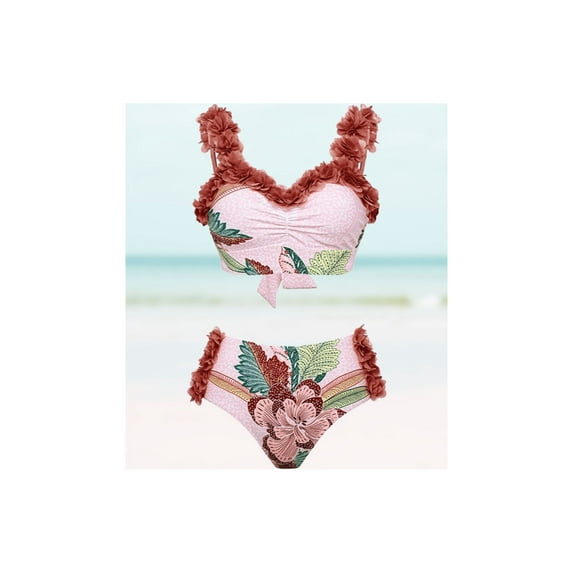 Meloria Swim and Fashion Retro Floral Decor Batch Printing Padded Underwire High Waist Tankini Set