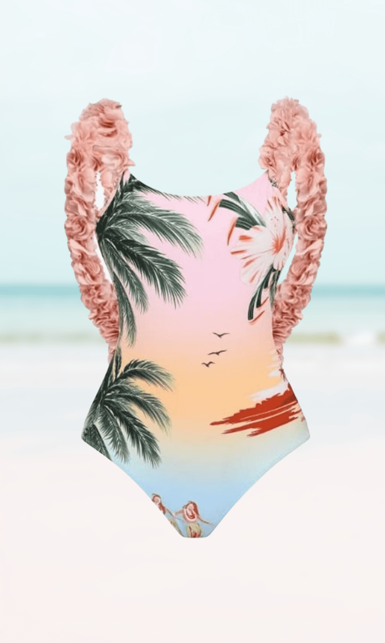 Meloriaswim Sexy flower decor floral coconut tree printing padded