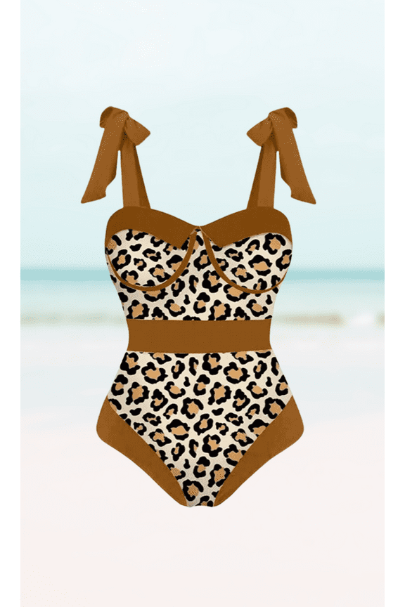 Sexy Leopard Printing Spliced Padded Underwire One-Piece Swimsuit