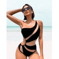 thumbnail image 1 of Meloria Swim and Fashion Sexy Mesh Stitching Padded One Shoulder One-Piece Swimsuit, 1 of 6