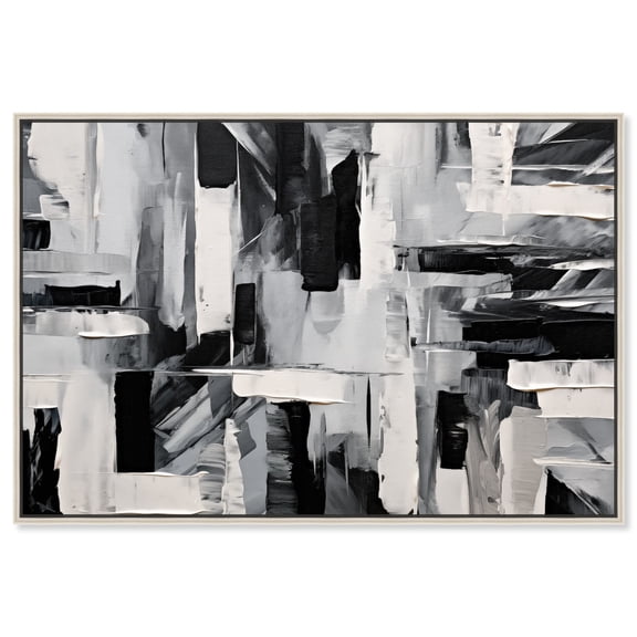 Melosa Canvas Modern Black White Abstract Wall Art by Art Remedy, Silver Frame, 36" x 24"