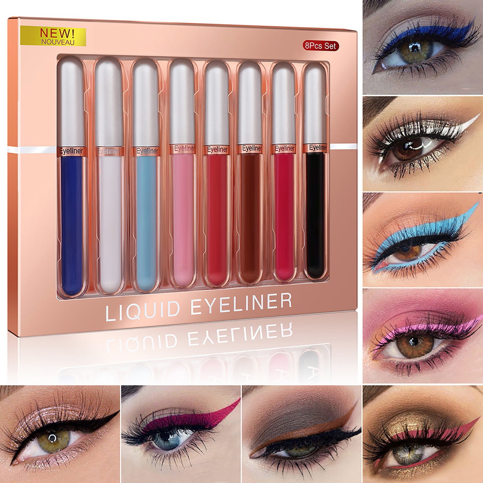 Melotizhi 8 Colors Liquid Eyeliner Pencil Set Glitter Pearl Gold Quick