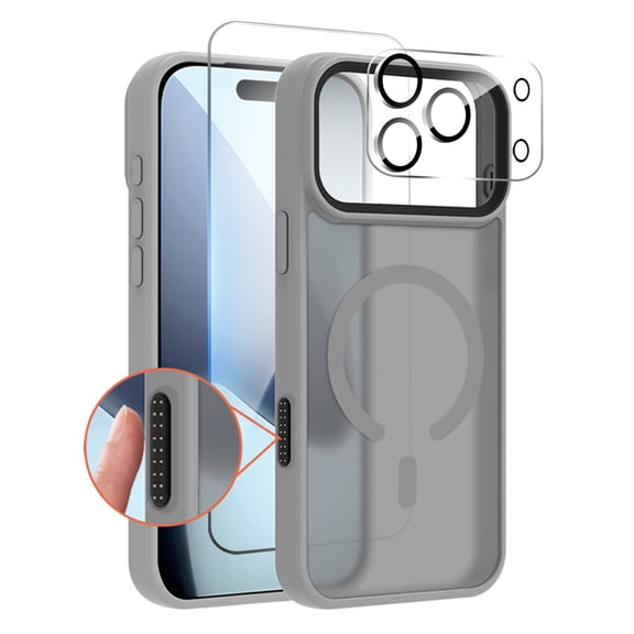 Meloyi Magnetic Case for Apple iPhone 18 Pro with Screen Protector and Camera Lens Protector, Frosted Matte Slim Shockproof Cover Compatible with MagSafe Full Body Shockproof, Gray