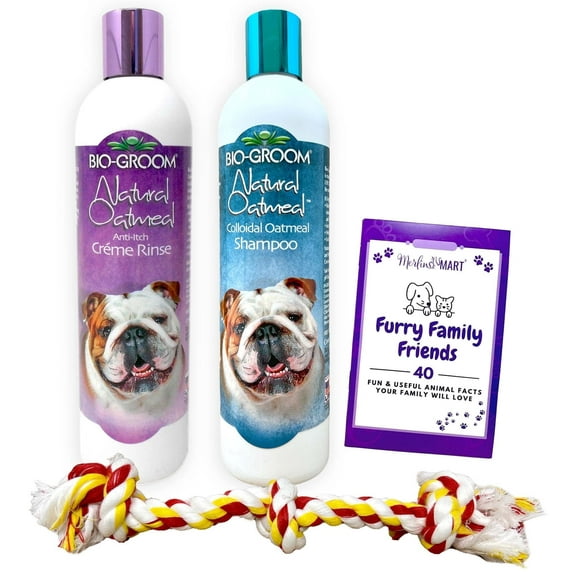 Bio-Groom Natural Oatmeal Anti-Itch Dog Shampoo and Creme Rinse Combo (12 Ounces) MerlinsMart Zine + Rope Toy