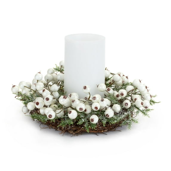 Melrose 10.5" White Berry Mini Wreath Christmas Candle Ring