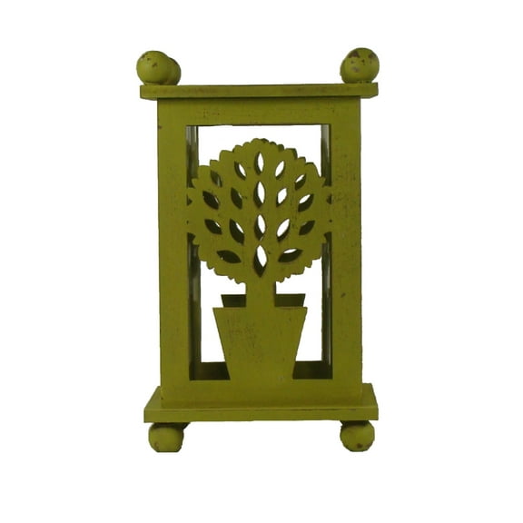 Melrose 12.5" Pistachio Green Distressed Large Ball Tree Cut-Out Pillar Candle Lantern